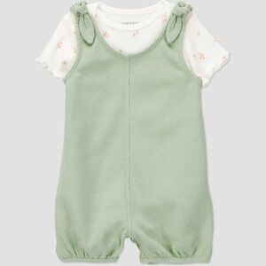 Carter’s Green Baby Romper with White Floral Shirt